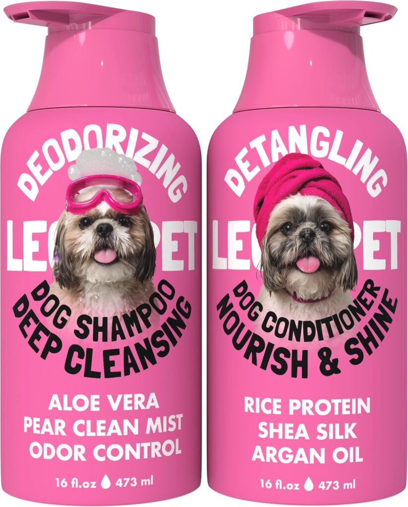 Dog Shampoo and Conditioner Set Deodorizing Deep Cleansing Shampoo with Aloe Vera + Detangling Conditioner with Rice Protein Shea Butter & Argan Oil Hypoallergenic Sulfate Free pH Balanced 2×16 fl oz