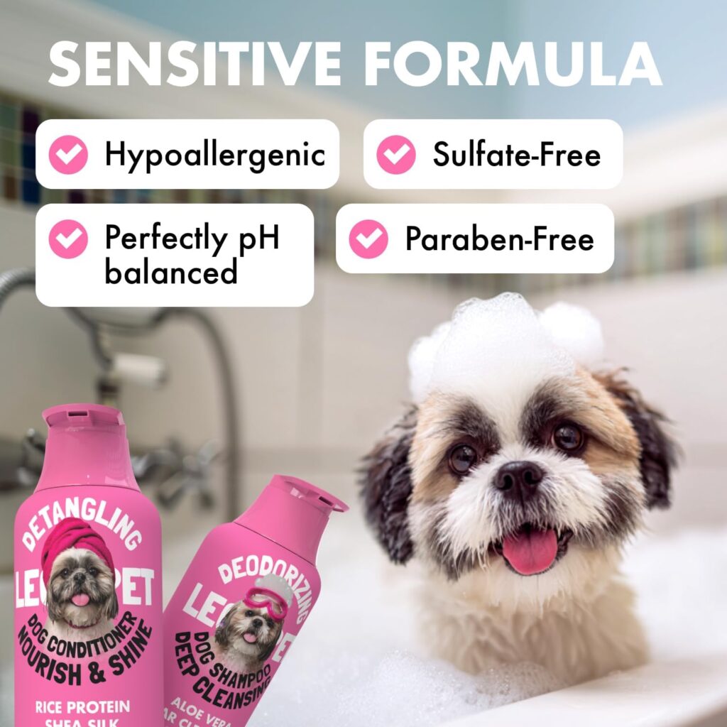 Dog Shampoo and Conditioner Set Deodorizing Deep Cleansing Shampoo with Aloe Vera + Detangling Conditioner with Rice Protein Shea Butter & Argan Oil Hypoallergenic Sulfate Free pH Balanced 2×16 fl oz