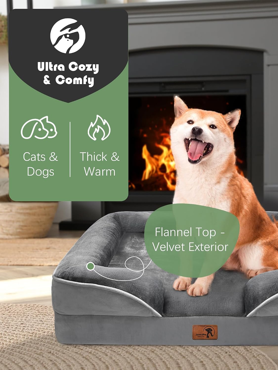 Spotted Play Orthopedic Dog Bed with Sides – Dog Sofa Beds for Medium Dogs, Supportive Foam Pet Couch Bed with Washable Removable Cover, Waterproof Lining and Non-Slip Bottom, Grey – M